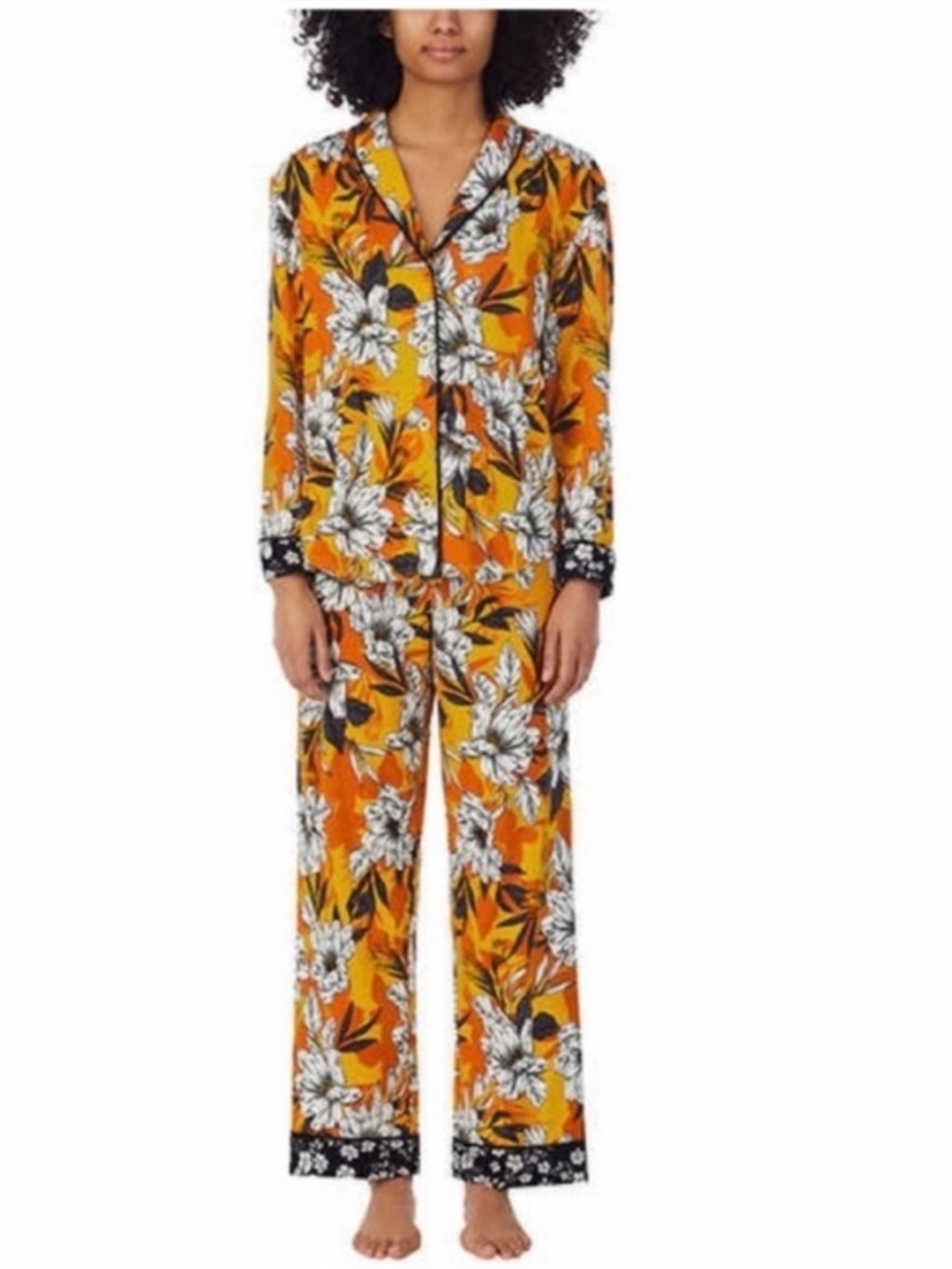 NWT Room Service Ladies Women Shawl Collar Pajamas Set YELLOW FLORAL - size 2X